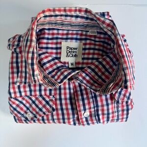 Men’s Paper Denim & Cloth Bottom Down Shirt Size Medium Coral & Navy 100% Cotton